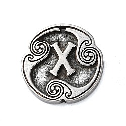 Rune Letters Alloy Pendants, Round, Antique Silver, 25x3mm, Hole: 1.6mm(PALLOY-S193-01AS-07)