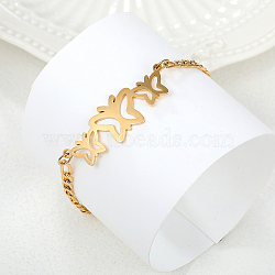 Stainless Steel Figaro Chains Link Bracelets, Butterfly Link Bracelets for Women, Golden(MT8282)