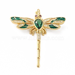 Rack Plating Brass Micro Pave Cubic Zirconia Pendants, with Enamel, Real 18K Gold Plated, Long-Lasting Plated, Lead Free & Cadmium Free, Dragonfly, Green, 42x40x7mm, Jump Ring: 5x0.8mm, 3.6mm Inner Diameter(X-KK-E281-07G-01)