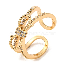 Brass with Cubic Zirconia Open Cuff Rings, Bowkont, Golden, US Size 8(18.1mm)(RJEW-B052-01G)