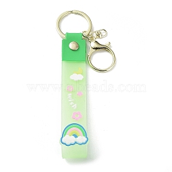 Transparent Rainbow PVC Plastic Wrist Strap Keychains, with Zinc Alloy Findings, Light Green, 17.5cm(AJEW-M219-01C-G)