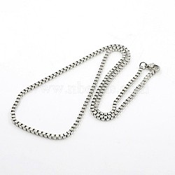 304 Stainless Steel Necklaces, Box Chain Necklace for Men, with Lobster Claw Clasps, Stainless Steel Color, 19.6 inch(50cm), 2.5mm(NJEW-F027-41-2.5mm)