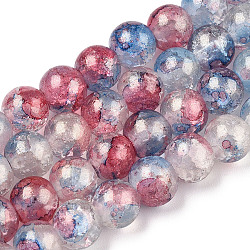 Baking Painted Crackle Glass Bead Strands, with Gold Powder, Round, Royal Blue, 10mm, Hole: 1.4mm, about 80pcs/strand, 30.87 inch(78.4cm)(DGLA-R053-05H)