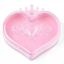 Polystyrene Plastic Bead Containers, Candy Treat Gift Box, for Wedding Party Packing Box, Heart with Crown, Pink, 10.6x10.9x3.6cm, Hole: 7.5mm, compartment: 71.5x104mm(CON-S043-064)