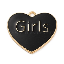 Alloy Enamel Pendants, Golden, Word Girls, Heart, 27x30x2.5mm, Hole: 2.5mm(ENAM-M009-02B-02G)