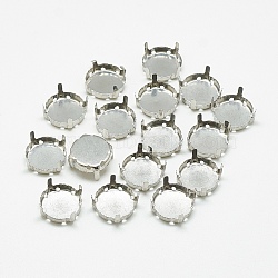 Non-Tarnish 201 Stainless Steel Sew on Prong Settings, Claw Settings for Flat Back Rhinestone, Flat Round, Stainless Steel Color, Tray: 10mm, 11x6mm, Hole: 1mm(STAS-T032-01-12mm)