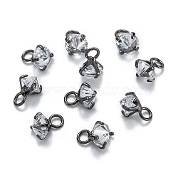 Brass Clear Cubic Zirconia Charms, Long-Lasting Plated, Diamond, Gunmetal, 9.5x6.5x6.5mm, Hole: 3mm(ZIRC-G170-12B)