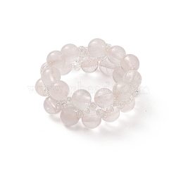 Natural Rose Quartz & Glass Braided Beaded Stretch Ring for Women, US Size 6 3/4(17.1mm)(RJEW-JR00546-03)