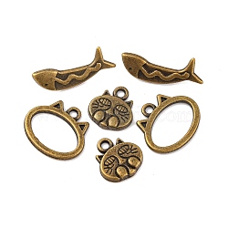 Tibetan Style Kitten Theme Alloy Toggle Clasps, Cat & Fish, Antique Bronze Color, Lead Free & Cadmium Free, Oval: 18x15mm, Cat: 13x12.5mm, Fish: 20x6.5mm, Hole: 2mm(X-MLF5053Y)