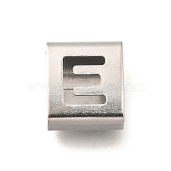 Letter Style 304 Stainless Steel Square Slide Charms, Letter E, 9x8x4mm, Hole: 3.5x8.5mm(STAS-L132-25E)