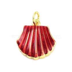 Real 18K Gold Plated Rack Plating Brass Enamel Charms, with Jump Ring, Long-Lasting Plated, Lead Free & Cadmium Free, Shell Shape Charm, Red, 14x14x3.5mm, Hole: 3mm(KK-M293-31G-03)