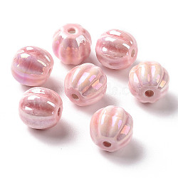 Handmade Pearlized Porcelain Beads, Pearlized, Pumpkin, Pink, 13x12mm, Hole: 2mm(X1-PORC-G010-01D)