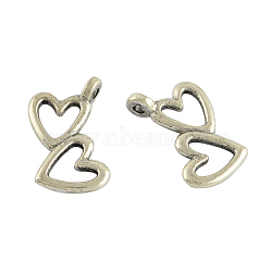 Tibetan Style Alloy Pendants, Heart to Heart, Cadmium Free & Lead Free, Antique Silver, 18x15x2mm, Hole: 1.5mm(TIBEP-2554-AS-LF)