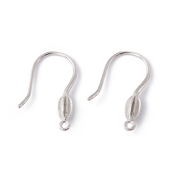 Rack Plating Brass Earring Hooks, with Horizontal Loops, Long-Lasting Plated, Cadmium Free & Lead Free, Platinum, 20x15x3.5mm, Hole: 1mm, 20 Gauge, Pin: 0.8mm