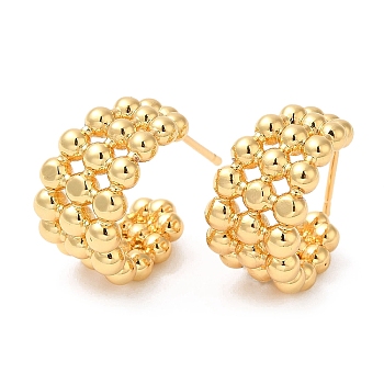 Rack Plating Brass Arch Stud Earrings, Lead Free & Cadmium Free, Long-Lasting, Real 18K Gold Plated, 24x18x10.5mm
