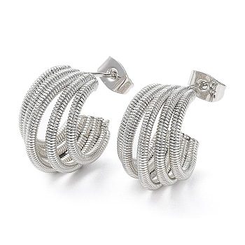 Brass Multi Line Claw Stud Earring for Woman, Platinum, 17x9mm