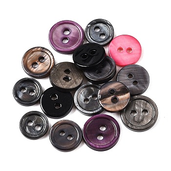 Freshwater Shell Buttons, 2-Hole, Flat Round, Mixed Color, 9~11.5x2mm, Hole: 1.6mm