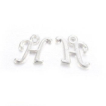 Silver Color Plated Alloy Letter Pendants, Rack Plating, Cadmium Free & Lead Free, Letter.H, 12x12x2mm, Hole: 1.5mm