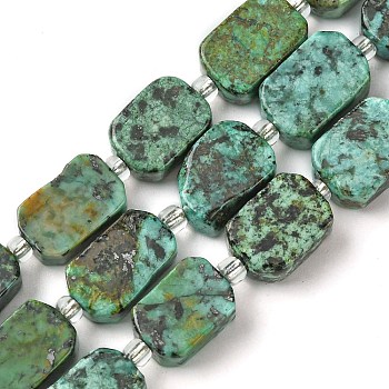 Natural African Turquoise(Jasper) Beads Strands, with Seed Beads, Rectangle, 11.5~12.5x7.5~10x5~6.5mm, Hole: 0.8~0.9mm, about 13pcs/strand, 7.68~8.07 inch(19.5~20.5cm)