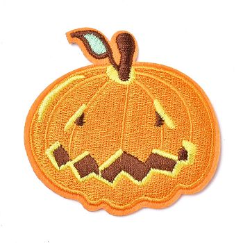 Computerized Embroidery Cloth Iron on/Sew on Patches, Costume Accessories, Halloween Pumpkin Jack-O'-Lantern, Gold, 6.4x6.6cm