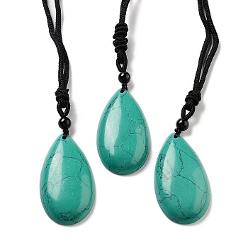 Synthetic Turquoise Pendant Necklace with Nylon Cord for Women, Teardrop, 27.76~27.95 inch(70.5~71cm)