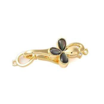 Brass Micro Pave Clear Cubic Zirconia Fold Over Clasps, with Abalone Shell, Clover, Real 18K Gold Plated, 35mm, Hole: 1.2mm