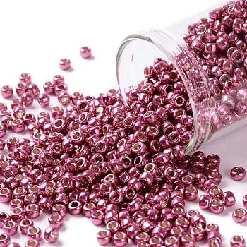 TOHO Round Seed Beads, Japanese Seed Beads, (PF563) PermaFinish Hot Pink Metallic, 8/0, 3mm, Hole: 1mm, about 1111pcs/50g