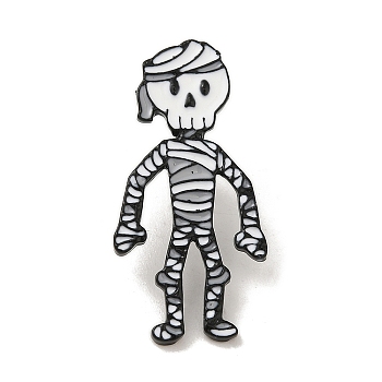 Halloween Series Black Aolly Brooches, Enamel Pins, Skeleton, 34x16.5x2mm