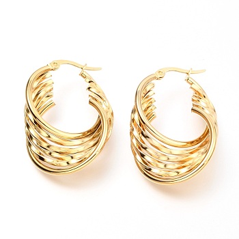 304 Stainless Steel Hoop Earrings, Split Earrings, Golden, 37x26x11mm, Pin: 0.7mm