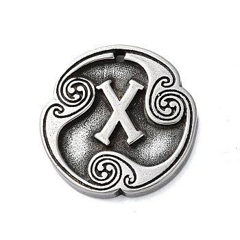 Rune Letters Alloy Pendants, Round, Antique Silver, 25x3mm, Hole: 1.6mm