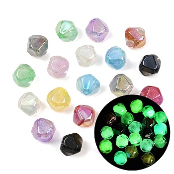 Luminous Opaque Resin Beads, Cone, with Glitter Powder, Glow in the Dark, Faceted, Mixed Color, 16x16x16mm, Hole: 2.5mm