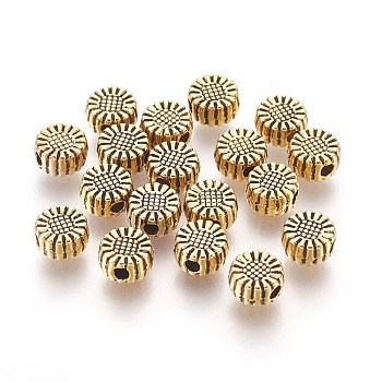 Tibetan Style Alloy Beads, Lead Free and Cadmium Free, Flower, Antique Golden, 5.5x5.5x3mm, Hole: 1mm