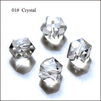 Imitation Austrian Crystal Beads, Grade AAA, Faceted, Cornerless Cube Beads, Clear, 4x4x4mm, Hole: 0.7~0.9mm
