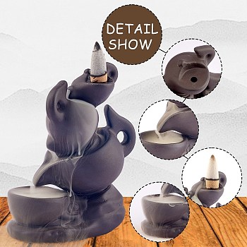 Teapot Waterfall Incense Holder, Backflow Incense Burner, Incense Burner Holder, Fragrance Incense Stick With 20 Backflow Incense Cones, Coconut Brown, 62x109x135mm