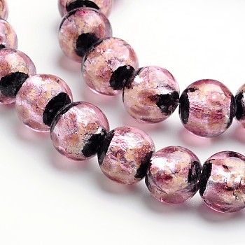 Glow in the Dark Luminous Style Handmade Silver Foil Glass Round Beads, Thistle, 8mm, Hole: 1mm