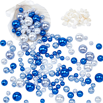 Elite Vase Filler Kits, included Round Plastic Imitation Pearl Beads, Natural White Shell Beads for Floating Candles Making, Mixed Color, 5~19.5mm, about 230pcs/box