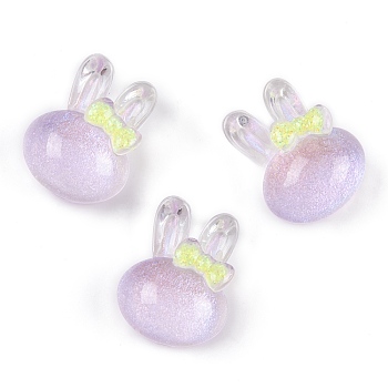 Transparent Epoxy Resin Bunny Decoden Cabochons, Glitter Rabbit with Bowknot, Lavender, 21x16x10mm