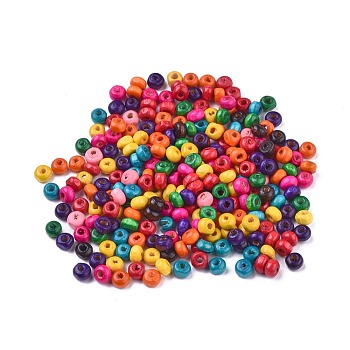Dyed Natural Wood Beads, Round, Lead Free, Mixed Color, 5x3mm, Hole: 1.5mm, about 400pcs/10g