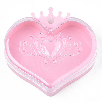 Polystyrene Plastic Bead Containers, Candy Treat Gift Box, for Wedding Party Packing Box, Heart with Crown, Pink, 10.6x10.9x3.6cm, Hole: 7.5mm, compartment: 71.5x104mm