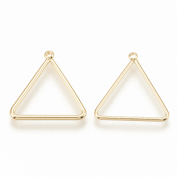 Brass Pendants, Triangle, Nickel Free, Real 18K Gold Plated, 18x16x1mm, Hole: 0.5mm