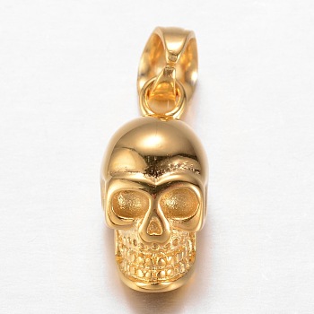 316L Surgical Stainless Steel Pendants, Skull, Golden, 18.5x9.5x9mm, Hole: 5x6mm