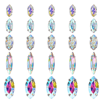 Sew on Rhinestone, Glass Rhinestone, with Platinum Tone Brass Prong Settings, Garments Accessories, Faceted, Horse Eye, Clear AB, 74x73x25mm, 100pcs/box