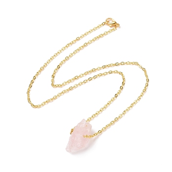 Natural Rose Quartz Irregular Nugget Pendant Necklace, Alloy Jewelry for Women, Golden, 20.47 inch(52cm)