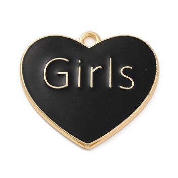 Alloy Enamel Pendants, Golden, Word Girls, Heart, 27x30x2.5mm, Hole: 2.5mm