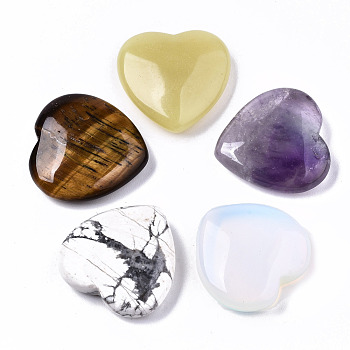 Natural & Synthetic Mixed GemStone, Heart Love Stone, Pocket Palm Stone for Reiki Balancing, 24.5x25x6~7mm