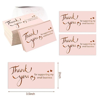 Paper Cards, Rectangle with Word Thank You for Supporting My Small Business, Pink, 50x89mm, 50pcs/bag