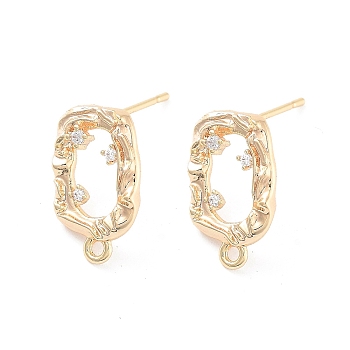 Brass Micro Pave Cubic Zirconia Stud Earring Findings, Real 18K Gold Plated, 15x9mm, Hole: 1.2mm, Pin: 0.8mm