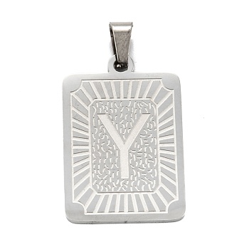 304 Stainless Steel Pendants, Rectangle with Alphabet, Letter.Y, 30x20x1.5mm, Hole: 3x6mm