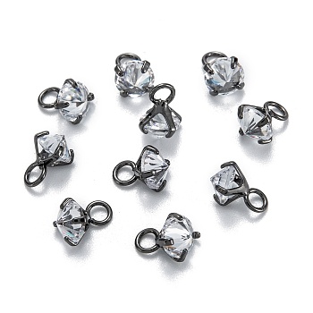 Brass Clear Cubic Zirconia Charms, Long-Lasting Plated, Diamond, Gunmetal, 7.5x5.5x5.5mm, Hole: 2mm