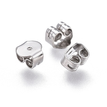 304 Stainless Steel Ear Nuts, Earring Backs, Stainless Steel Color, 5x5x3.5mm, Hole: 0.8mm